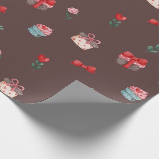 Papier Cadeau Cute cupcake présente fleur Saint-Valentin (Coin)