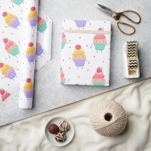 Papier Cadeau Cute Cupcakes Anniversaire Fun Fun Girly Love Hear (Artisanat)