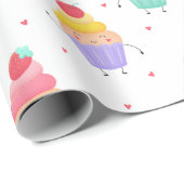 Papier Cadeau Cute Cupcakes Anniversaire Fun Fun Girly Love Hear (Coin rond)