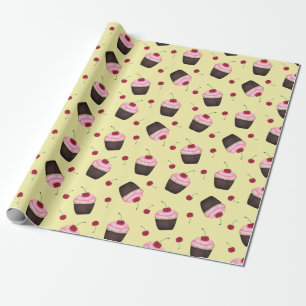 Papier Cadeau Cute cupcakes motif rose et jaune
