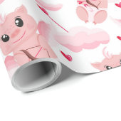 Papier Cadeau Cute Cupid avec ailes roses Motif Saint-Valentin (Coin rond)