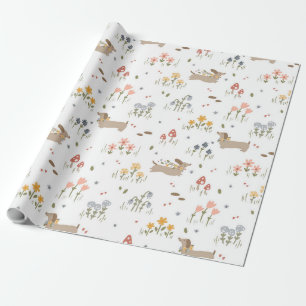 Papier Cadeau Cute Dachshund Fleur sauvage fête de naissance