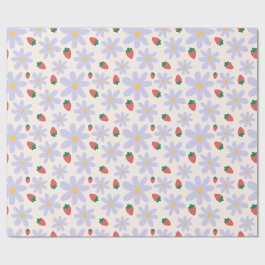 Papier Cadeau Cute Daisy and Strawberry Pattern (Plat)