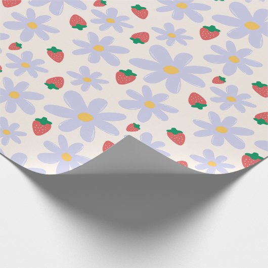 Papier Cadeau Cute Daisy and Strawberry Pattern (Coin)