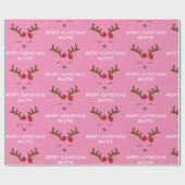 Papier Cadeau Cute Deer Rose Nom personnalisé Cadeau Noël (Plat)