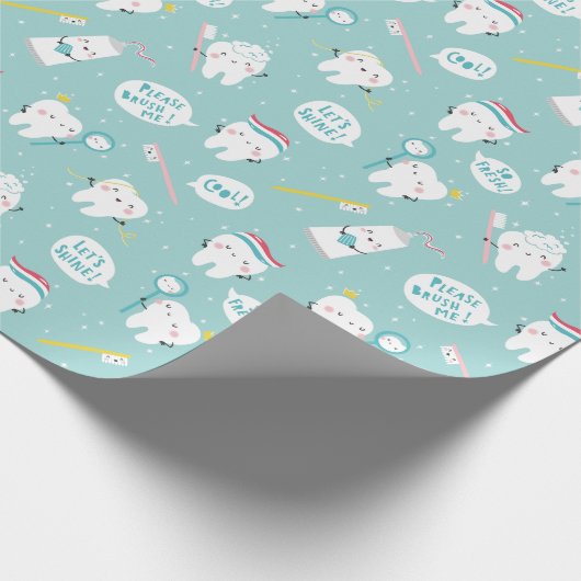 Papier Cadeau Cute Dental pattern blue Brush your Teeth (Coin)