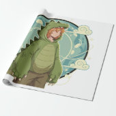 Papier Cadeau Cute Dino Friend Anime Boy - Green Dinosaur (Déroulé)