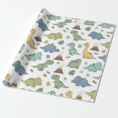 Papier Cadeau Cute Dino Pattern Kids Birthday Wrapping Paper (Déroulé)