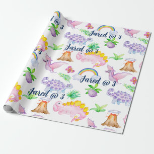 Papier Cadeau Cute Dinosaur Aquarelle arc-en-ciel Anniversaire d