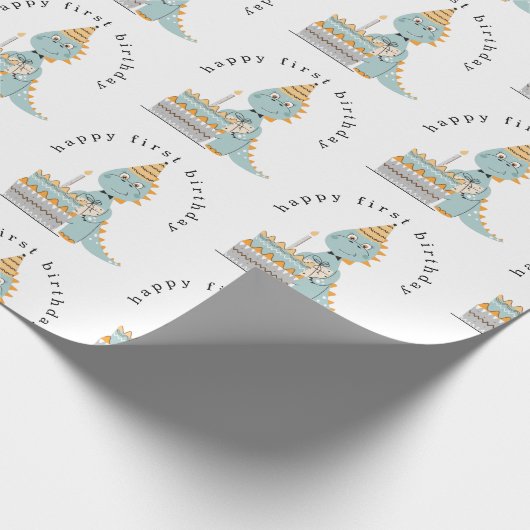 Papier Cadeau Cute Dinosaur Gâteau Joyeux 1er Anniversaire (Coin)