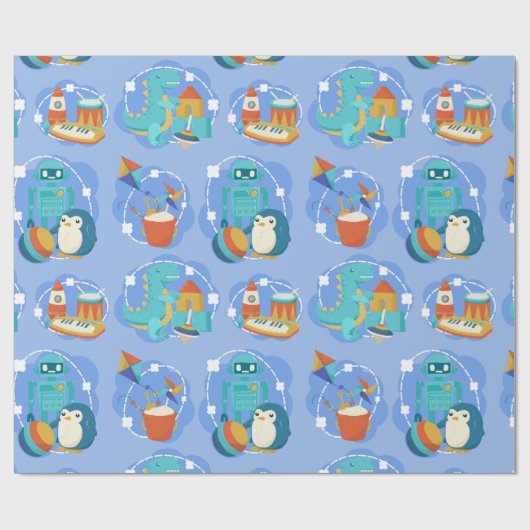 Papier Cadeau Cute Dinosaur, Robot & Rocket Toys (Plat)