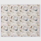 Papier Cadeau Cute Dinosaurs Footprints & Custom Name Beige (Plat)