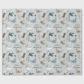 Papier Cadeau Cute Dinosaurs Footprints & Custom Name Light Blue (Plat)