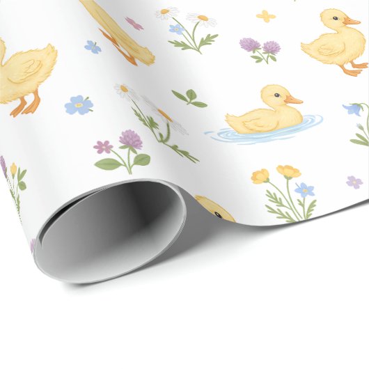 Papier Cadeau Cute Ducklings and Wildflowers Pattern (Coin rond)
