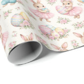 Papier Cadeau Cute Easter Bunny Floral Pattern - Pastel Spring (Coin rond)