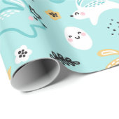 Papier Cadeau Cute Easter Bunny Pattern Kawaii Rabbits Eggs  (Coin rond)
