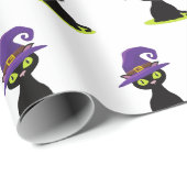 Papier Cadeau Cute Éffrayant Chat noir Fun Halloween Motif (Coin rond)