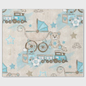 Papier Cadeau Cute Elegant Blue Ivory Stripes Jouets Garçon Douc (Plat)