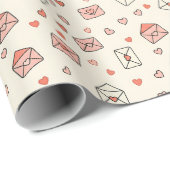 Papier Cadeau Cute Envelopes & Hearts Seamless Valentine (Coin rond)