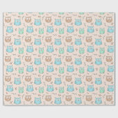 Papier Cadeau Cute et adorable Petits Chouettes Motif oiseaux | (Plat)