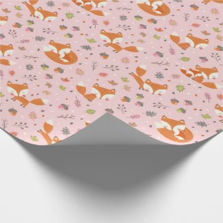 Papier Cadeau Cute Fall Mama and baby fox on light pink