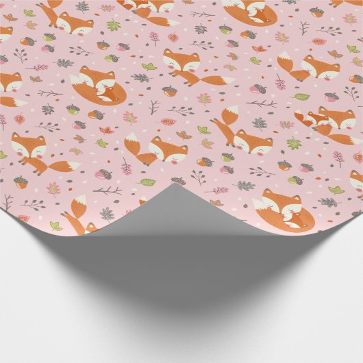 Papier Cadeau Cute Fall Mama and baby fox on light pink (Coin)