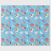 Papier Cadeau Cute Farm Animaux Barnyard Blue Arrière - plan (Plat)