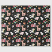 Papier Cadeau Cute Farm Animaux Barnyard Noir (Plat)