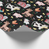 Papier Cadeau Cute Farm Animaux Barnyard Noir (Coin)