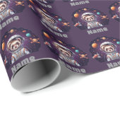 Papier Cadeau Cute Ferret Astronaut in Space  (Coin rond)