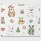 Papier Cadeau Cute Festive Woodland Animals Christmas (Plat)