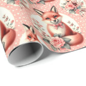 Papier Cadeau Cute Floral Baby Fox (Coin rond)