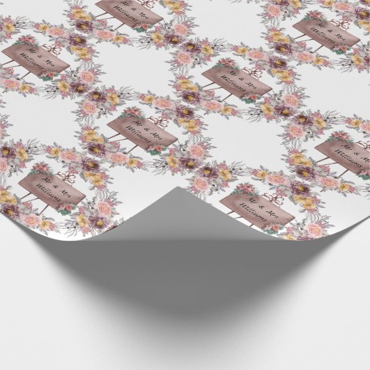 Papier Cadeau Cute Floral M. Et Mme Mariage White (Coin)