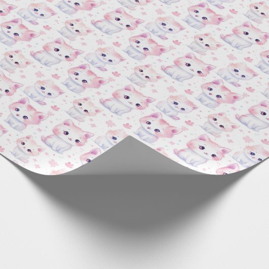 Papier Cadeau Cute Fluffy Kittens rose (Coin)