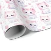 Papier Cadeau Cute Fluffy Kittens rose (Coin rond)