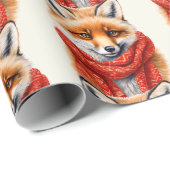 Papier Cadeau Cute Fox in a Red Scarf Autumn Pattern (Coin rond)