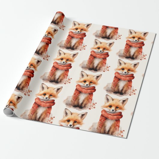 Papier Cadeau Cute Fox Pup in a Red Scarf Pattern (Déroulé)