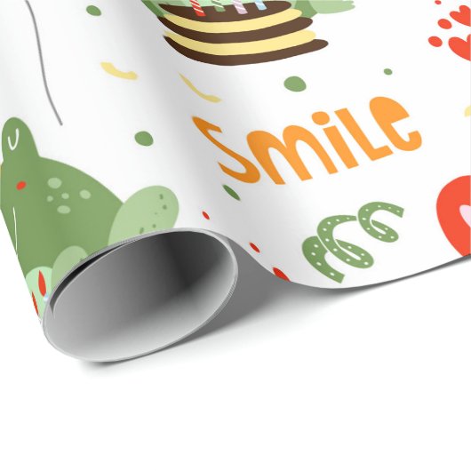 Papier Cadeau Cute Frog Motif Smile Texte Heureux Anniversaire P (Coin rond)
