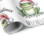 Papier Cadeau Cute Frog Santa Hat Noël (Coin rond)