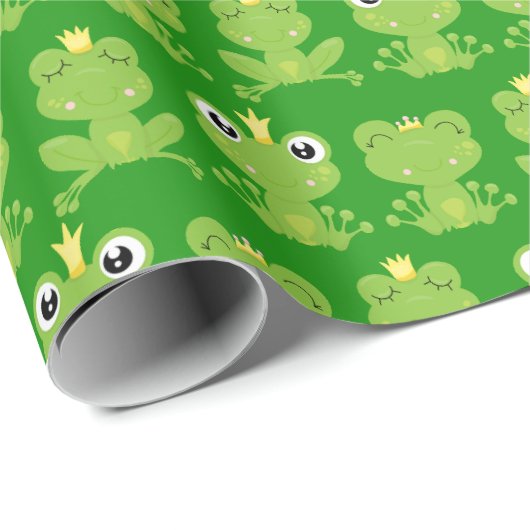 Papier Cadeau Cute Frogs Motif sur Dark Green (Coin rond)