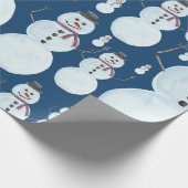 Papier Cadeau Cute Frosty Blue Snowman Motif d'aquarelle (Coin)