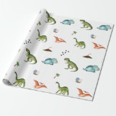 Papier Cadeau Cute Funny Dinosaur Birthday Party Wrapping Paper (Déroulé)