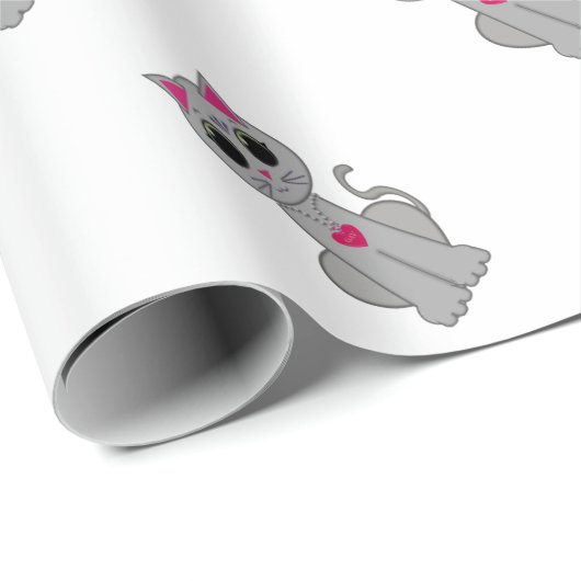 Papier Cadeau Cute Funny Happy Grey Chat (Coin rond)