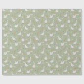 Papier Cadeau Cute Geese and Footprint Pattern on Sage Green (Plat)