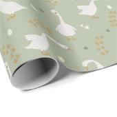 Papier Cadeau Cute Geese and Footprint Pattern on Sage Green (Coin rond)