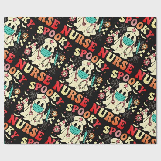 Papier Cadeau Cute Ghost Nurse Halloween Graphisme Retro Pastels (Plat)