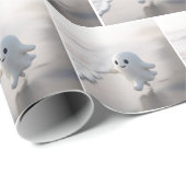 Papier Cadeau Cute Ghost Running On a Beach (Coin rond)