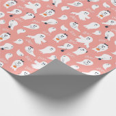 Papier Cadeau Cute ghosts Halloween Elegant Pink White (Coin)