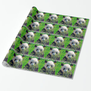 Papier Cadeau Cute Giant Panda Ours avec savoureux Feuilles Bamb