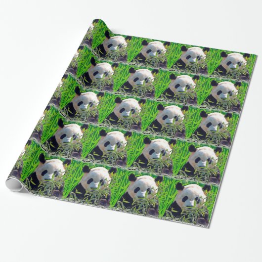 Papier Cadeau Cute Giant Panda Ours avec savoureux Feuilles Bamb (Déroulé)